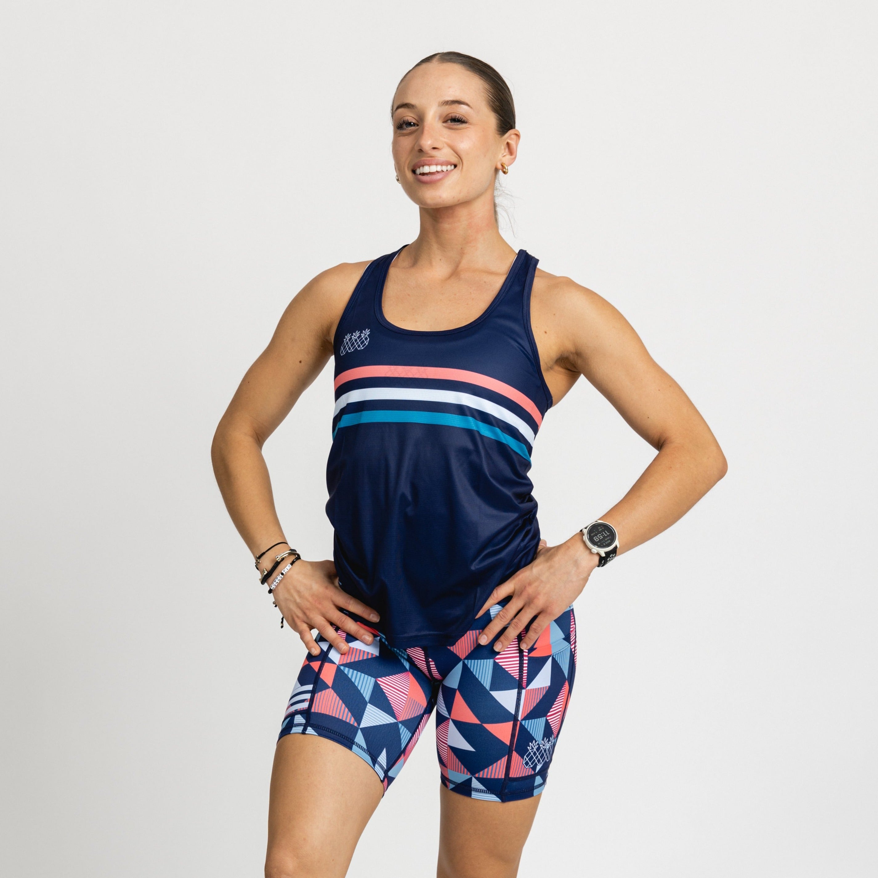 Women's Racerback Tank | Navy & Coral