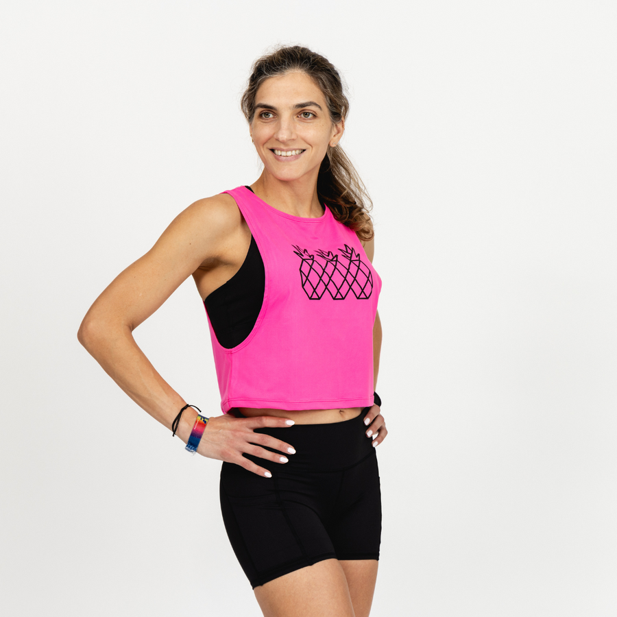 Women's Muscle Tank Crop | Hot Pink & Black
