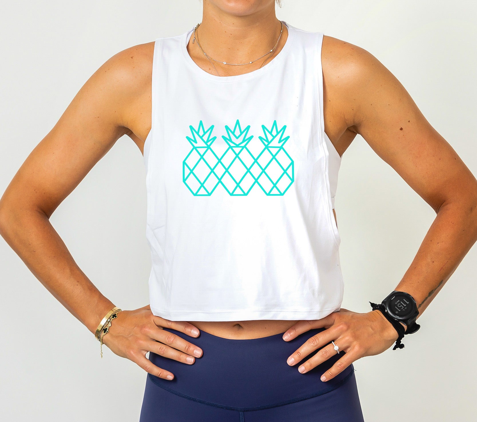 Women's Muscle Tank Crop | White & Teal