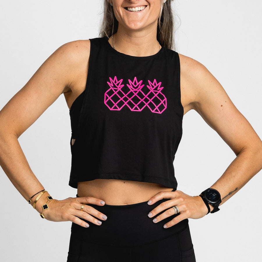 Women's Muscle Tank Crop | Black - Pink
